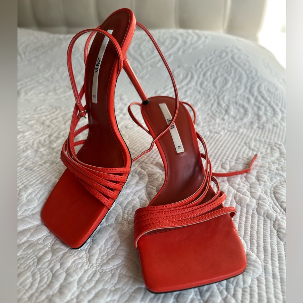 Zara Vibrant Orange Strappy Heels - Picture 4 of 4